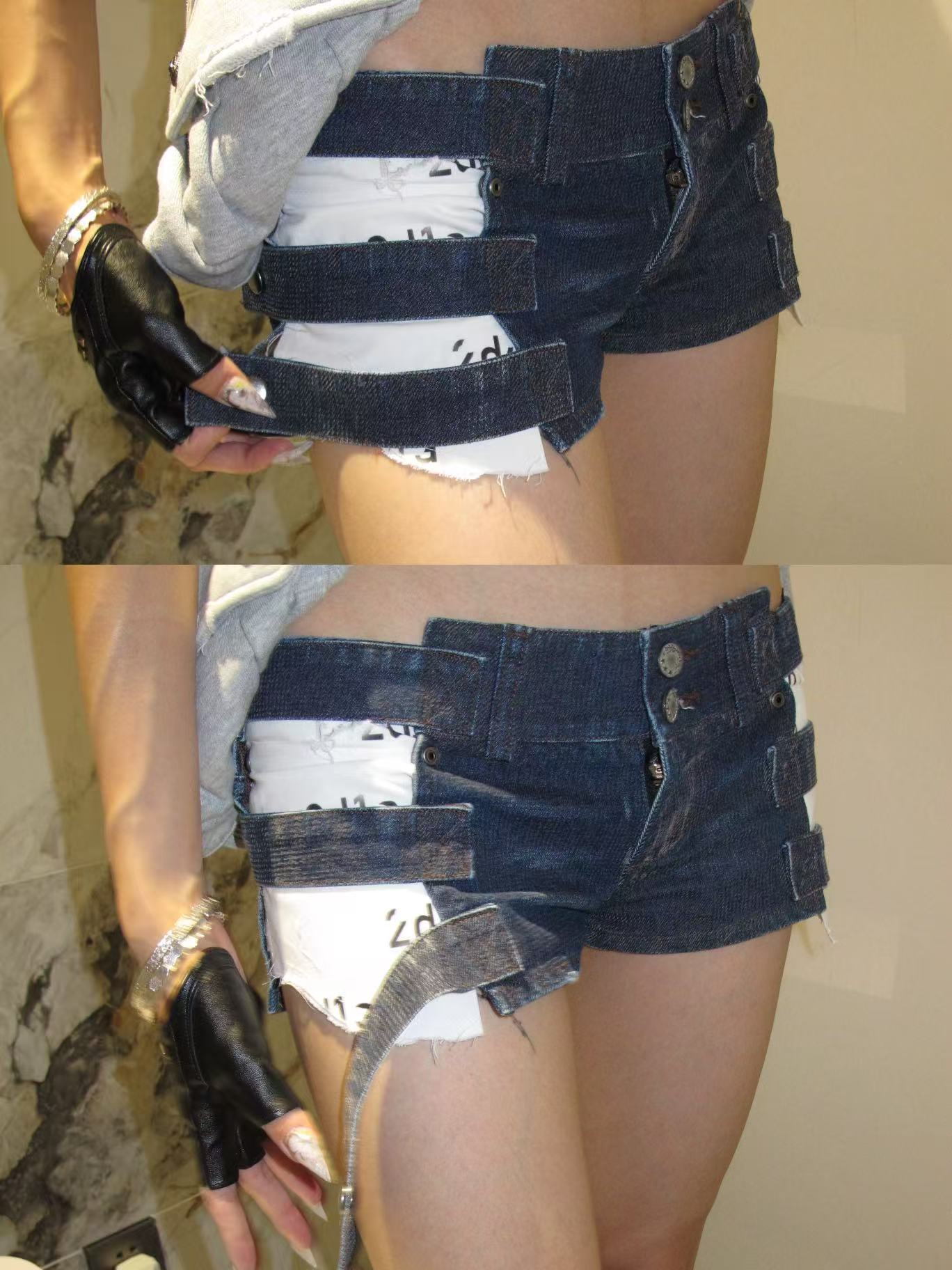 VOL.1-Agterlifd deconstructed shorts jeans with detachable pockets